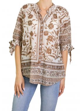 Camicia fantasia collo alla coreana 